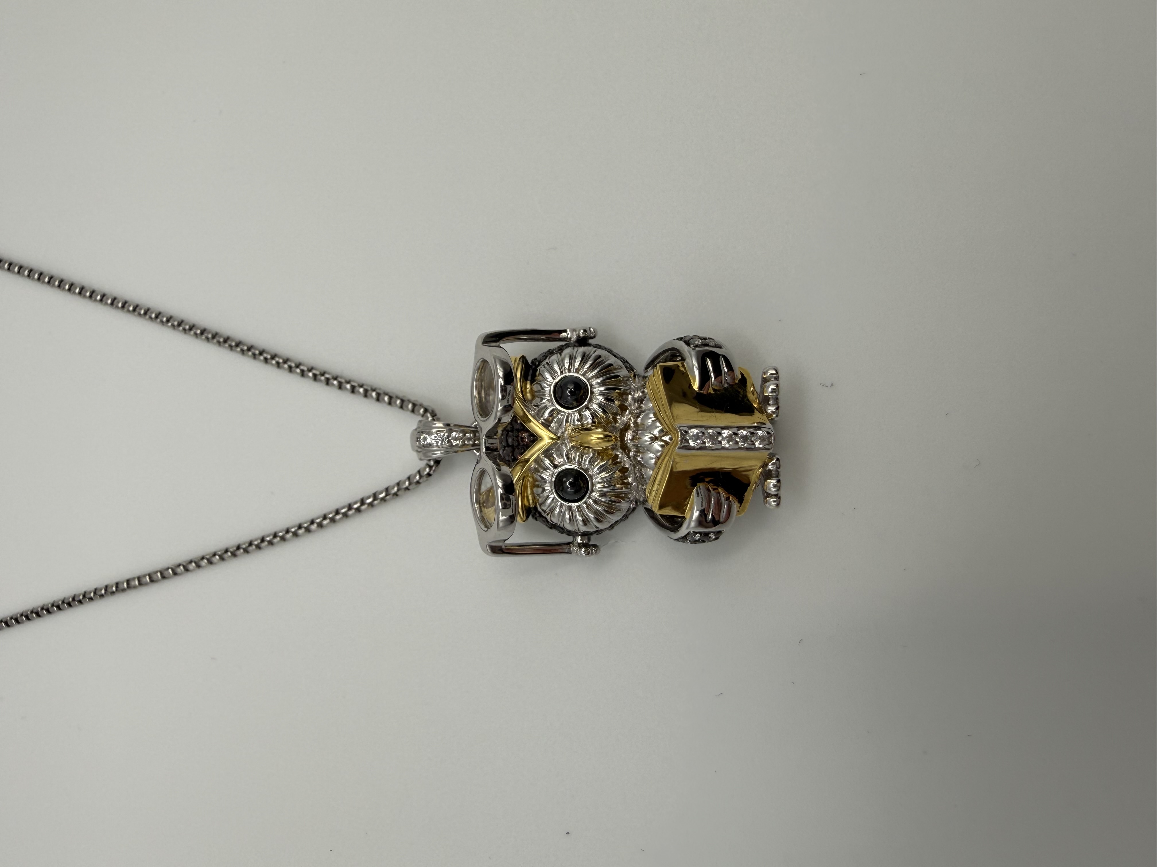 Anhänger Eule mit Brille 925 Silber mit Zirkonia und Goldakzenten