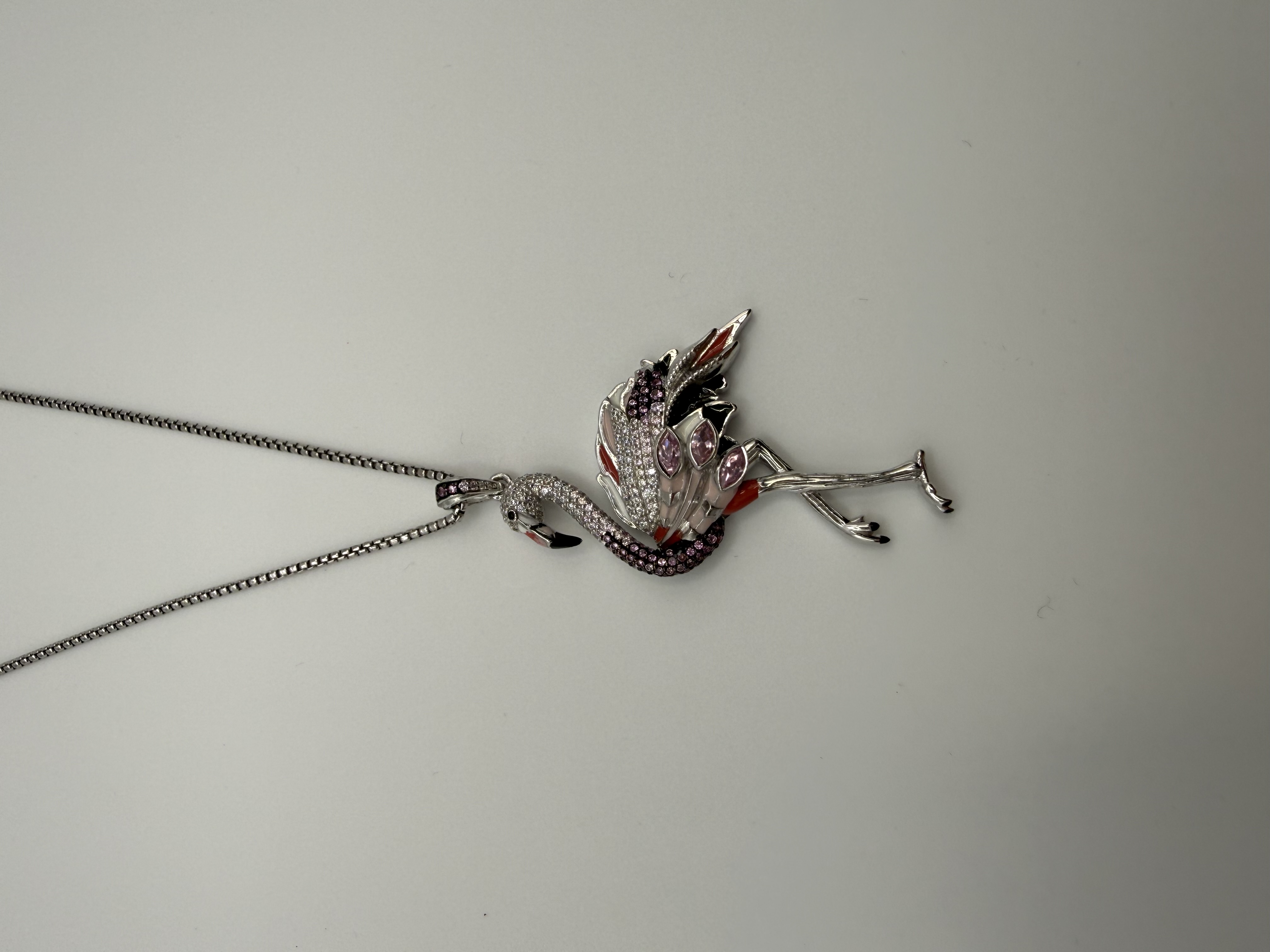 Anhänger Flamingo 925 Silber mit Zirkonia und Emaille